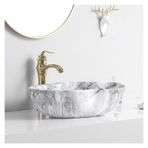 XPYGF565 Banyo Lavabo Seramik Banyo Gemi Lavabo Kase Mermer Doku Oval Sanat Tezgah Üstü Vanity Lavabo Altın Musluk ve Drenaj Lavabo Vanity (G)