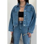 XRAY JEANS Kadın Jeans Oversize Cepli Kısa Mavi Kot Ceket