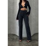 XRAY JEANS Kadın Taşlı Bol Paça Siyah Palazzo Kot Pantolon