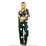 XSAPIENZA 5629 Victoria's Önden Düğmeli Saten Pijama Takımı Siyah