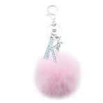 Xsclpomddy Pom Pom pembe Anahtarlık yapay yumuşak tavşan kılı cep kolye top anahtarlık, el çantası dekorasyonu için A-Z harfli, pembe K