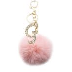 Xsclpomddy Pom Poms Anahtarlık Yapay Yumuşak Tavşan Tüyü Çanta Askısı Altın Başlangıç Harfli A-Z El Çantası için, Pembe G, 8cm