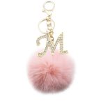 Xsclpomddy Pom Poms Anahtarlık Yapay Yumuşak Tavşan Tüyü Çanta Askısı Altın Başlangıç Harfli A-Z El Çantası için, Pembe M, 8cm