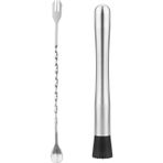 Xspring Kokteyller için karıştırıcı, paslanmaz çelik 25 cm kokteyl ezici ve karıştırma kaşığı, ev bar seti, lezzetli mojitolar ve meyveli içecekler hazırlamak için ideal