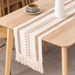 Xspring Masa Örtüsü, Makrome Tarzı Doğal Keten Kumaş, El Yapımı Püsküllü Vintage Pamuklu Keten Kumaş Dekorasyon, Düğün Partisi ve Çiftlik Evi Yemek Masaları İçin (30x180CM)