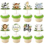 Xsstarmi 40 paket Cupcake Topper, safari ile "Oh Baby" Cupcake kürdanı, orman hayvanları, fil, zürafa, aslan, su aygırı, maymun, zebra, bebek partisi, vahşi doğum günü partisi için pasta dekorasyonu