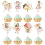 Xsstarmi 40 Paket Peri Cupcake Toppers Çift Taraflı Mantar Ev Çiçek Peri Cupcake Kürdanları Peri Düğün Doğum Günü Aksesuarları Parti Pasta Süslemeleri için