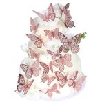 Xsstarmi 42 paket pasta dekorasyonu, 3D kelebek pasta süsü, canlı kelebek, duvar dekorasyonu, içi boş kelebek, duvar dekorasyonu, bebek partisi, doğum günü, düğün, parti aksesuarı, pembe altın