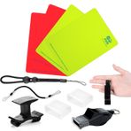 XSYKJGS Hakem seti, futbol hakem kart seti, 4 PVC kırmızı sarı kart, düdük kordonu, kısa anahtarlık, futbol maçı, okul sporları, spor için çift klips