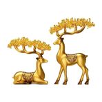 XUJUAN-0227 cam ağaç cam para ağacı, ikiz geyik, Feng Shui masa süsü, ev için yapay ağaçlar (altın)