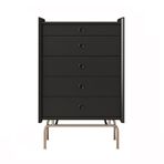 XUJUAN-0227 Komodin, 5 çekmeceli, ahşap komodin, vintage komodin, küçük saklama dolabı, paslanmaz çelik kanepe büfesi, çekmeceli saklama komodini (siyah)