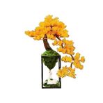 XUJUAN-0227 yapay bonsai ağaçları, demir çerçeveli, yapay selvi bitkisi, oturma odası, giriş, TV mobilyası için yapay bonsai (sarı)