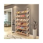 XUJUAN-0227 Yer gazeteliği, modern tasarım, dergi rafı, ahşap, depo rafı, eğimli vitrin, kitaplık, zeminden tavana reklam, dergi standı (beyaz + açık ceviz)