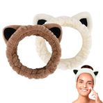 XUZOPIM 2'li paket yüz yıkama saç bandı, kedi kulakları spa saç bandı, kozmetik, elastik mercan polar saç bantları, kozmetik saç bandı, kızlar, kadınlar, spor, güzellik, cilt bakımı için