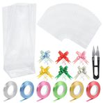 XYGK 120 adet şeffaf selofan torbası, parti hediyesi ve hediye torbası, 120 kurdeleli, 6 rulo bant ve makas, şekerler, bisküviler, doğum günü, ambalaj oyuncakları, Noel için (25 cm x 15 cm)