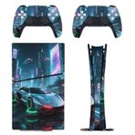 XZTRFB PS5 Slim Digital Edition için Vinil Kapak Sarar Cilt, Siber Araba Desenli PS5 Etiket, Oyun Konsolu ve Denetleyici için Koruyucu Kaplama Çıkartması