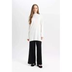 Y1325 Relax Fit Beli Lastikli Geniş Paça Basic Düz Triko Pantolon