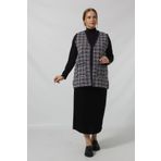 Y566 LACİVERT-KREM KARELİ CEPLİ MEVSİMLİK ANNE YELEK