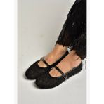 Y726711415 Siyah File Çiçek Motif İşlemeli Kadın Babet