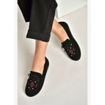 Y996073102 Siyah Süet Renkli Motif İşlemeli Kadın Babet