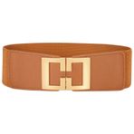 YA BELT Kadınlar için Geniş Kemerler Elbiseler Vintage Elastik Kemerler Altın Tokalı Moda Esnek Kemer, Kahverengi, Fits Waist 29"-32"