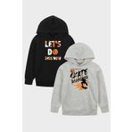 YA KO KİDS 2'li Let's Do-sk Skate Baskılı Erkek Çocuk Kanguru Cepli Kapüşonlu Gri-siyah Sweatshirt