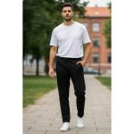 Yaase 2171 Erkek 2 Iplik Penye Eşofman Altı Siyah | Düz Renk, Beli Lastikli, Fermuarlı Cepli) - XL