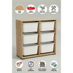 Yabilmo %100 Mdf Gövde Kolay Minifix Bağlantı 6 Çekmeceli Çok Amaçlı Oyuncak Dolabı - 6 Sepetli Safir Meşe Dolap