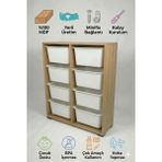 yabilmo %100 Mdf Gövde Kolay Minifix Bağlantı 8 Çekmeceli Çok Amaçlı Oyuncak Dolabı - 8 Sepetli Safir Meşe Dolap