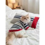Yacht Club Marin Çizgili Kedi Uyku Takımı | Lacivert Kırmızı Pamuklu Kedi Tulumu Ve Mini Yastık