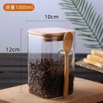 Yaci Shop 1000ML Tarzı Japon Tarzı Kare Cam Mühürlü Depolama Kavanoz Tahta Kaşık Baharat Kutusu Kahve Çekirdeği Kutuları Ev Süt Tozu Çay Kutuları (Yurt Dışından) - gıda saklama şişeleri - Renkli