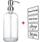Yaci Shop Bir Stil 500 ml ml Kalın Şeffaf Cam Kavanoz Sabunluk Etiketleri ile Paslanmaz Çelik Şampuan Pompası Esansiyel Yağı Losyon Sabun Şişesi (Yurt Dışından) - Renkli