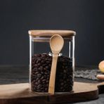Yaci Shop Kare Küçük 800ML Stili Mutfak Kare Cam Mühürlü Kavanoz Kahve Çekirdeği Saklama Kabı Tahta Kaşık Baharat Şişesi Taze Tutma Organizatör (Yurt Dışından) - gıda saklama şişeleri - Renkli