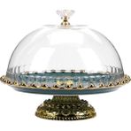 Yaci Shop Yeşil Stil Seramik Kek Tepsisi Aperatif Meyve Tatlı Tabağı Cam Kapaklı Düğün Parti Masa Ekran Standı Mutfak Sofra Takımı (Yurt Dışından) - kek standı - Renkli