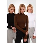 Yade Fashion Kadın 3'lü Parmak Detaylı Body Set Uzun Kollu Boğazlı Yaka Çok Renkli Viskon Kumaş