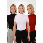 Yade Fashion Kadın Kısa Kollu Bluz 3’lü Set – Siyah Beyaz Kırmızı
