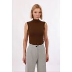 Yade Fashion Kadın Kolsuz Bluz - Kahverengi - XL