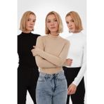 Yade Fashion Kadın Uzun Kollu Balıkçı Yaka Body 3'lü Set Viskon Kumaşlı Şık Tasarım - Siyah - Beyaz - Ekru