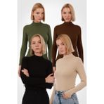 Yade Fashion Kadın Uzun Kollu Balıkçı Yaka Body 4’lü Set – Siyah Ekru Haki Kahverengi - Siyah - Ekru - Kahverengi - Yeşil - 2XL