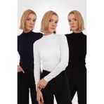 Yade Fashion Kadın Uzun Kollu Body Seti Yüksek Esneklik Viskon Kumaş 3'lü Renk Seçenekleri - Siyah - Beyaz - Lacivert - XL