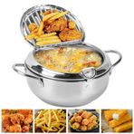 Yağ damlası damlama rafı ve termometreli kızartma tenceresi, 2,2 l mini fritöz, kapaklı paslanmaz çelik fritöz, indüksiyonlu ocak ve gaz, patates kızartması, tavuk kanadı ve karides için (20 cm)