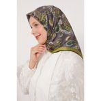 Yağ Yeşili Karışık Retro Twill İpek Eşarp