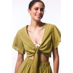 Yağ Yeşili Peek Bağlama Detaylı Crop Top Üst
