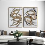 Yağlı Boya Dokulu Tablo Bej Altın Modern Halkalar Altın Çerçeveli 140 x 210 cm U08144