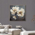 Yağlı Boya Dokulu Tablo Beyaz Çiçekler Altın Çerçeveli 140 x 140 cm U02017