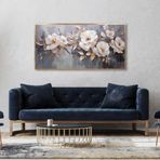 Yağlı Boya Dokulu Tablo Beyaz Çiçekler Altın Çerçeveli 70 x 140 cm U02003