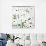 Yağlı Boya Dokulu Tablo Beyaz Güller Gümüş Çerçeveli 60 x 60 cm U02006