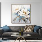 Yağlı Boya Dokulu Tablo Beyaz Soyut İkili Çiçek Altın Çerçeveli 80 x 80 cm U02065