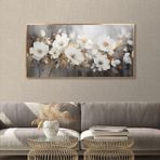 Yağlı Boya Dokulu Tablo Dalda Beyaz Papatyalar Altın Çerçeveli 80 x 160 cm U02013