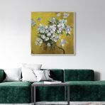 Yağlı Boya Dokulu Tablo Dalda Modern Bahar Çiçekleri Gümüş Çerçeveli 140 x 140 cm U02024